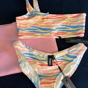TRIANGL Pink and Blue Zebra Print Bikini NWT and pouch
